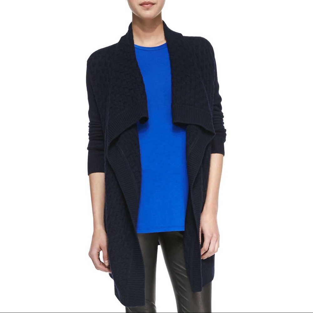 Vince Brick-Textured Open-Front Wool Blend Cardigan Sweater